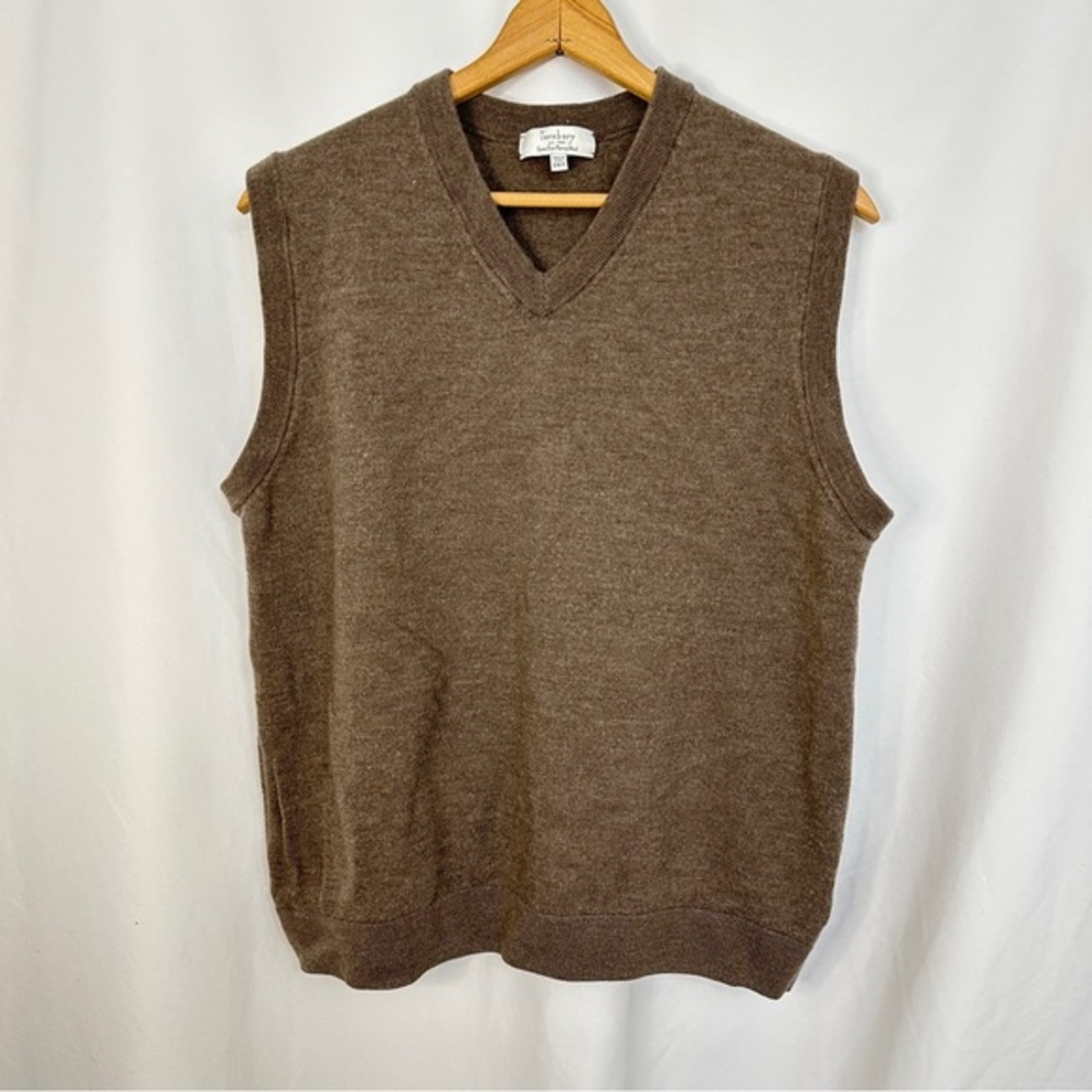 Turnbury 100% Extra‎ Fine Merino Wool Sweater Vest Mens 2XT V-neck Brown